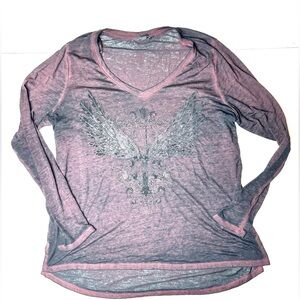 Rock & Republic Studded Wing Deep Dark Red Long Sleeve Top  Women’s XL Biker Y2K